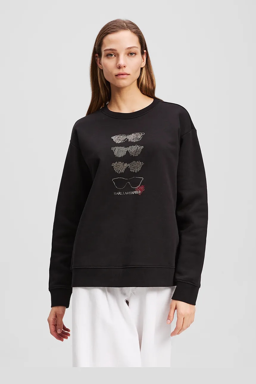 Karl Lagerfeld hanorac de bumbac femei, culoarea negru, cu imprimeu, A2W20068