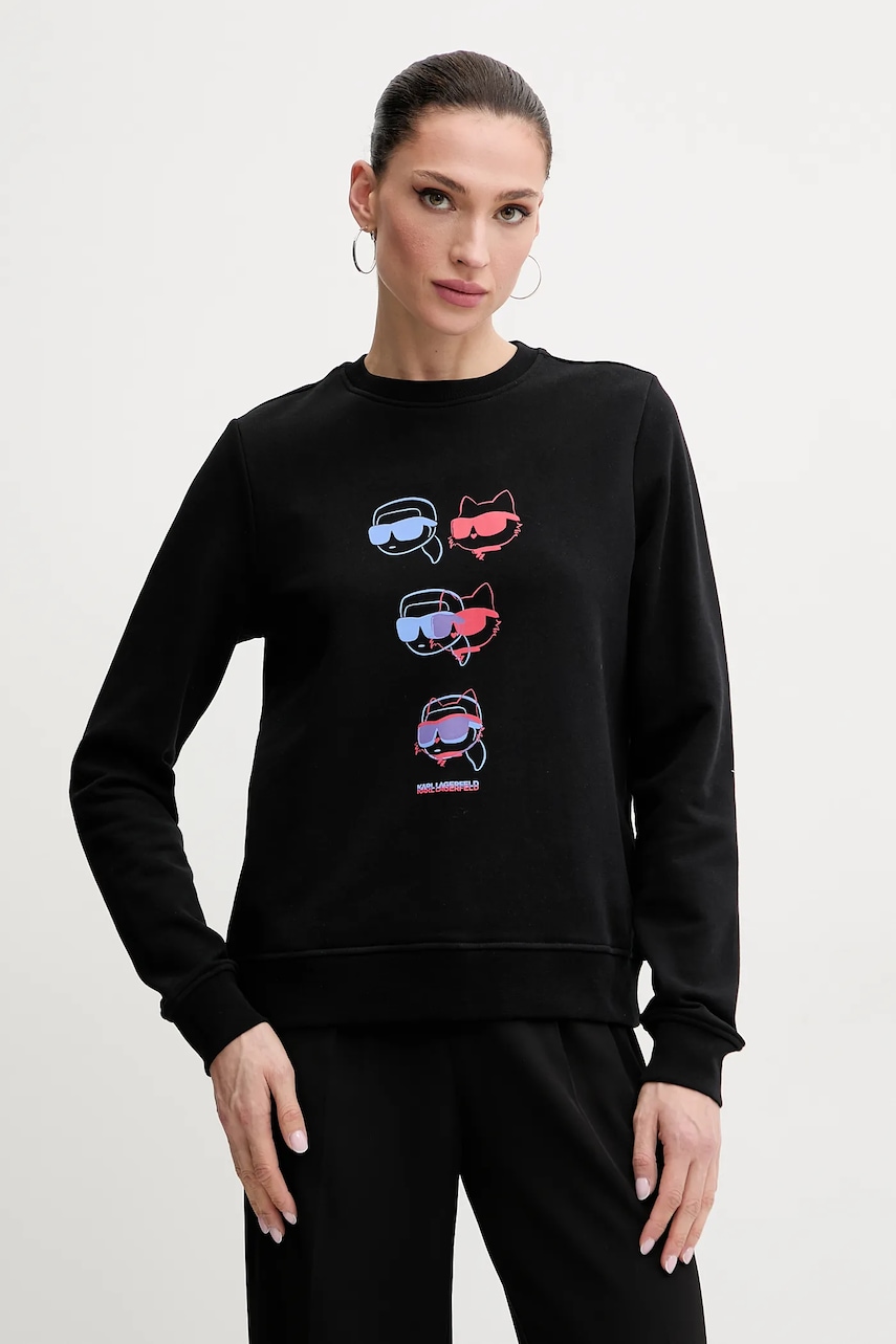 Karl Lagerfeld hanorac de bumbac femei, culoarea negru, cu imprimeu, A2W20076