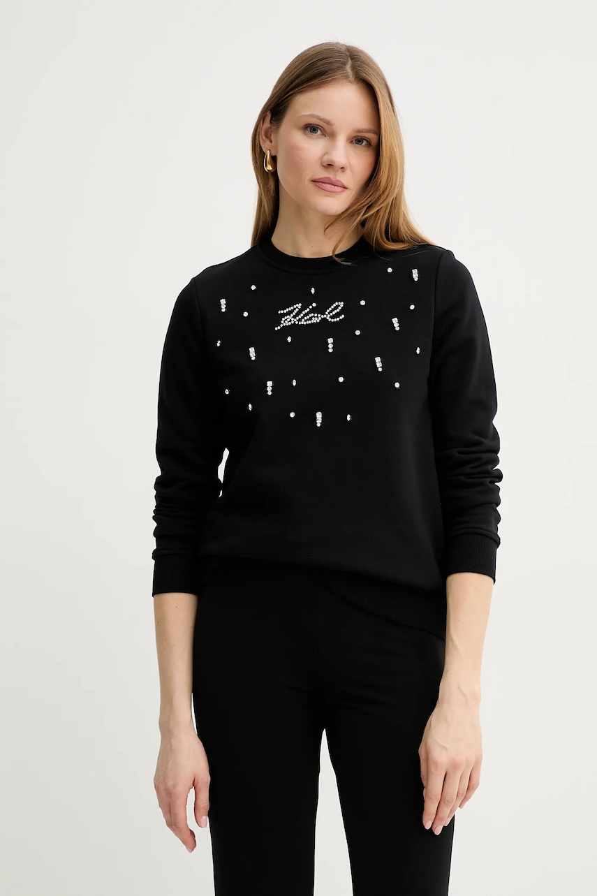 Karl Lagerfeld hanorac de bumbac culoarea negru, cu imprimeu, A2W20077