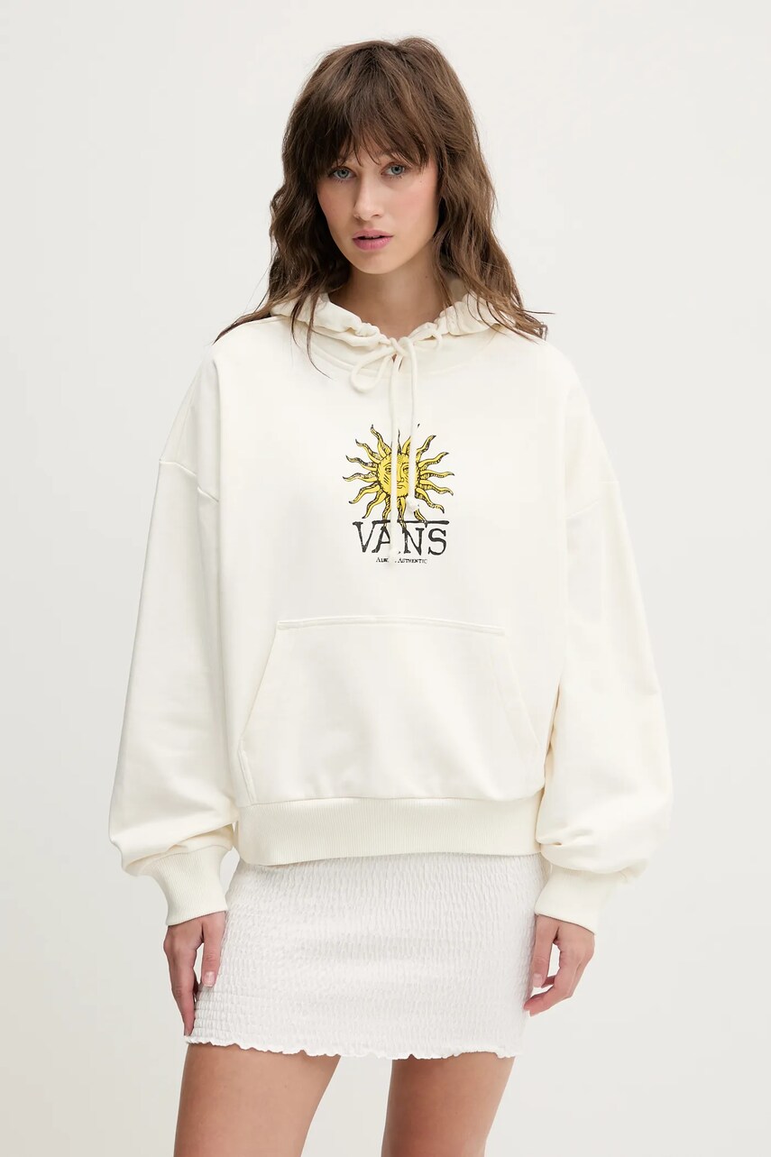 Vans hanorac de bumbac culoarea bej, cu glugă, cu imprimeu, VN000NXTFS81