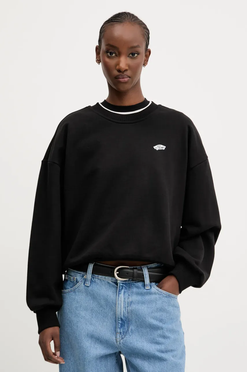 Vans hanorac de bumbac femei, culoarea negru, uni, VN000P5XBLK1