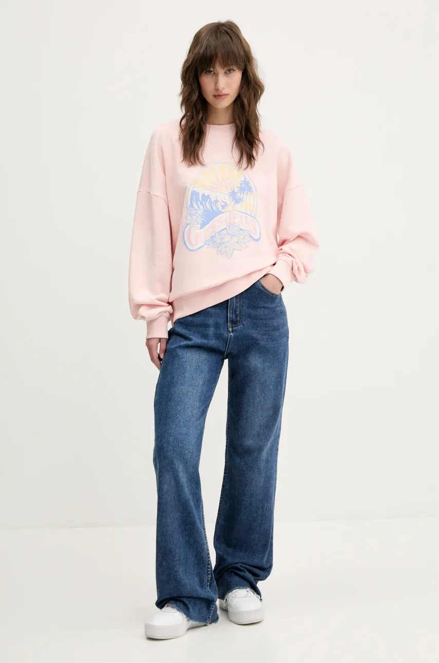 Хлопковая кофта Guess Jeans женская цвет розовый с принтом W5GQ16 K68I4 Хлопковая кофта Guess Jeans женская цвет розовый с принтом W5GQ16 K68I4