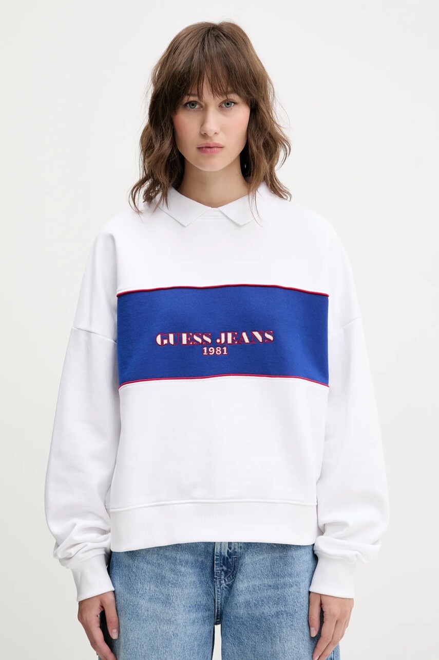 Levně Bavlněná mikina Guess Jeans dámská, bílá barva, vzorovaná, W5GQ17 K68I4