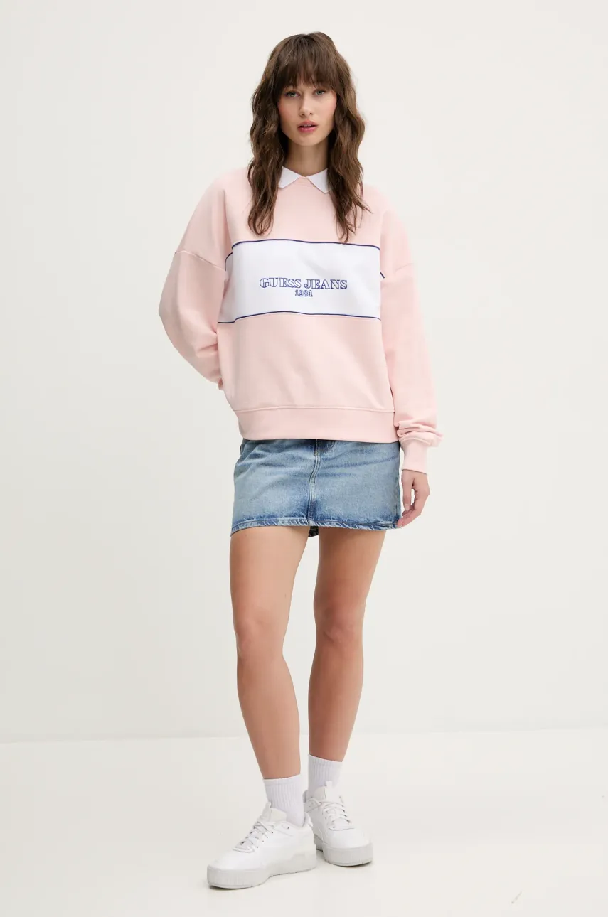 Хлопковая кофта Guess Jeans женская цвет розовый узор W5GQ17 K68I4 Хлопковая кофта Guess Jeans женская цвет розовый узор W5GQ17 K68I4