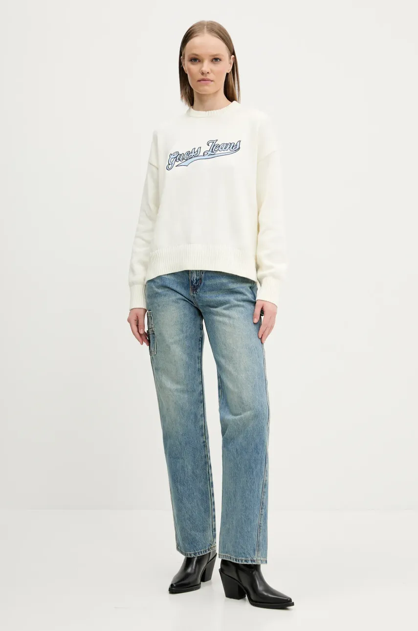 Хлопковый свитер Guess Jeans женский цвет бежевый W5GR00 Z3HM1 Хлопковый свитер Guess Jeans женский цвет бежевый W5GR00 Z3HM1