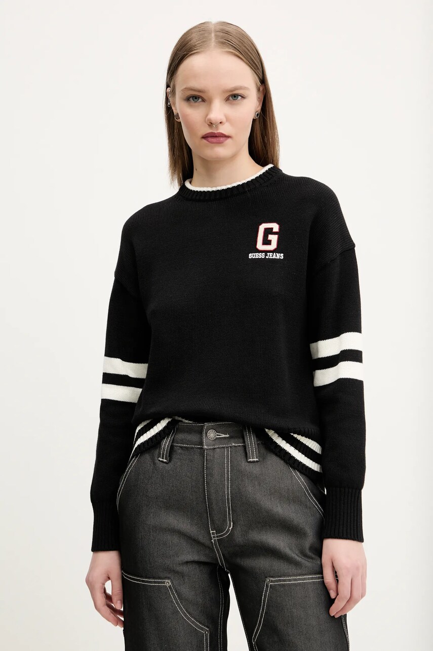Levně Bavlněný svetr Guess Jeans dámský, černá barva, lehký, W5GR01 Z3HM1