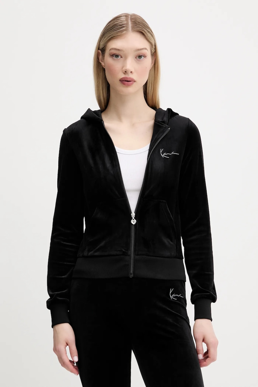Karl Kani bluza din velur culoarea negru, cu gluga, cu imprimeu, 61860032