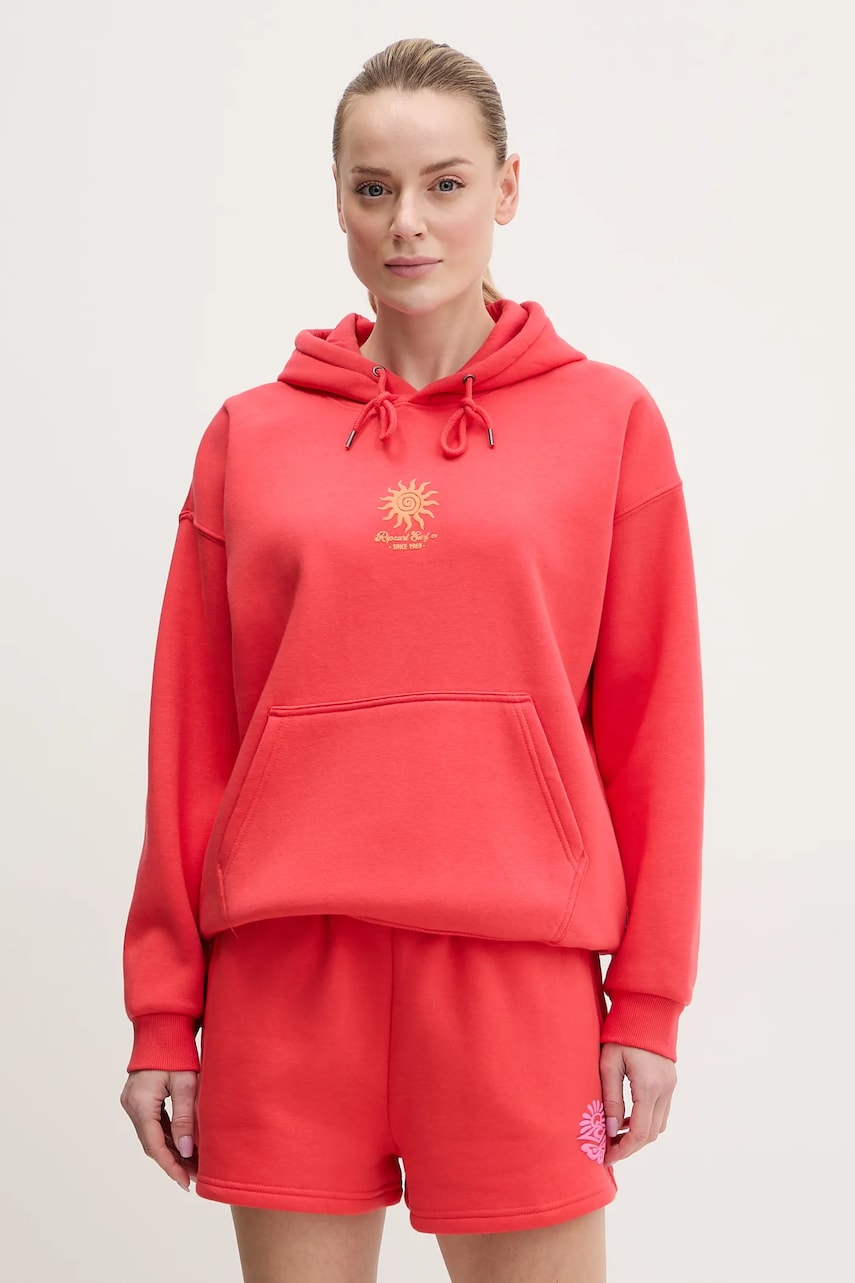 Rip Curl bluză femei, culoarea rosu, cu glugă, cu imprimeu, 089WFL Rip Curl bluză femei, culoarea rosu, cu glugă, cu imprimeu, 089WFL