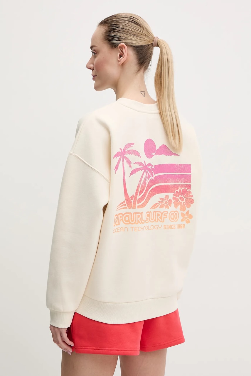 Rip Curl bluza femei, culoarea bej, cu imprimeu, 08QWFL Rip Curl bluza femei, culoarea bej, cu imprimeu, 08QWFL