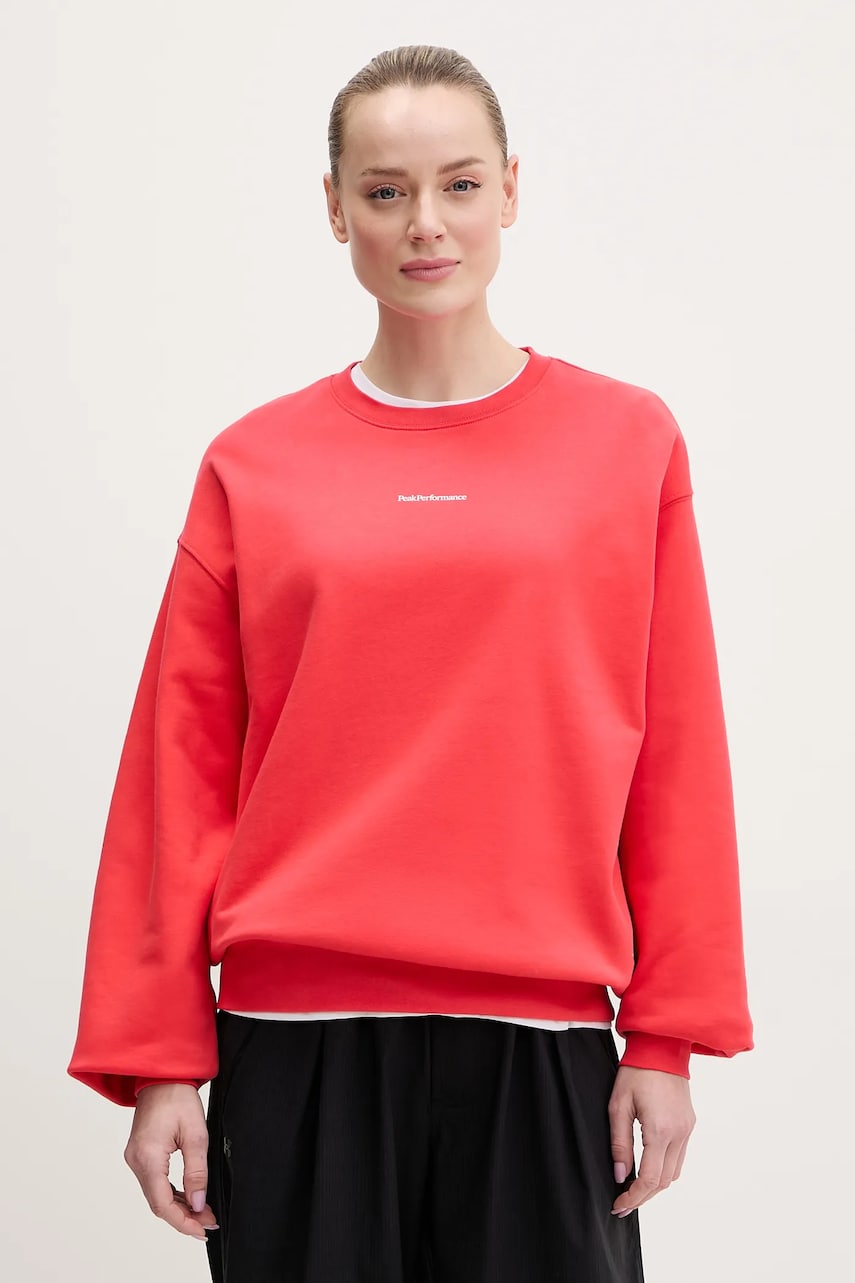 Peak Performance hanorac de bumbac femei, culoarea rosu, uni, G80274 Peak Performance hanorac de bumbac femei, culoarea rosu, uni, G80274