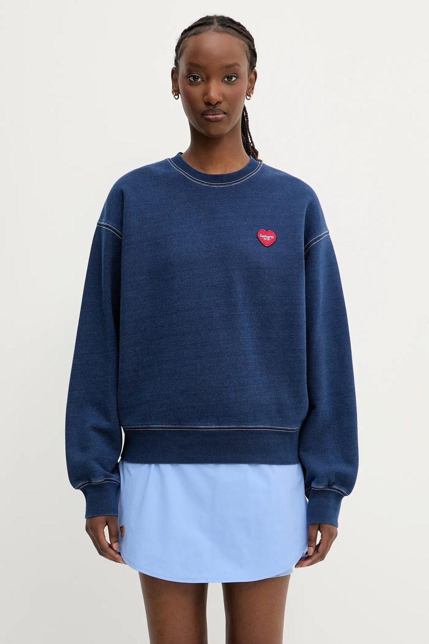 Bavlněná mikina Carhartt WIP Ingo Sweat dámská, modrá barva, hladká, I034677