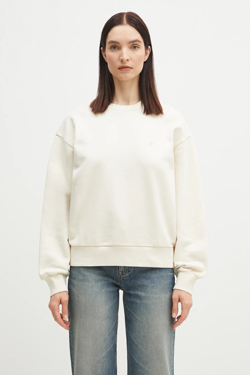 Bavlněná mikina Carhartt WIP Casey Sweatshirt dámská, béžová barva, s aplikací, I032643