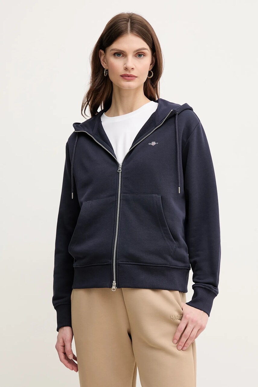 Gant bluza femei, culoarea albastru marin, cu glugă, neted, 4201412