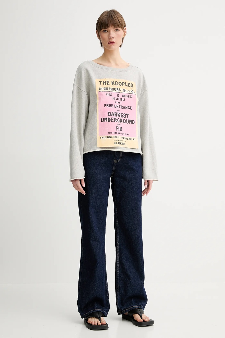Хлопковая кофта The Kooples цвет серый с принтом FSWE30013K Хлопковая кофта The Kooples цвет серый с принтом FSWE30013K