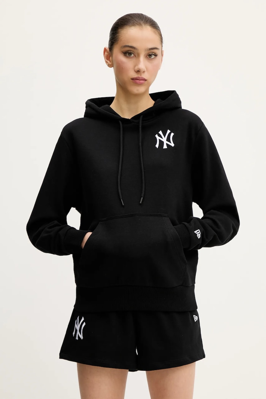 New Era bluză culoarea negru, cu glugă, cu imprimeu, 60564904