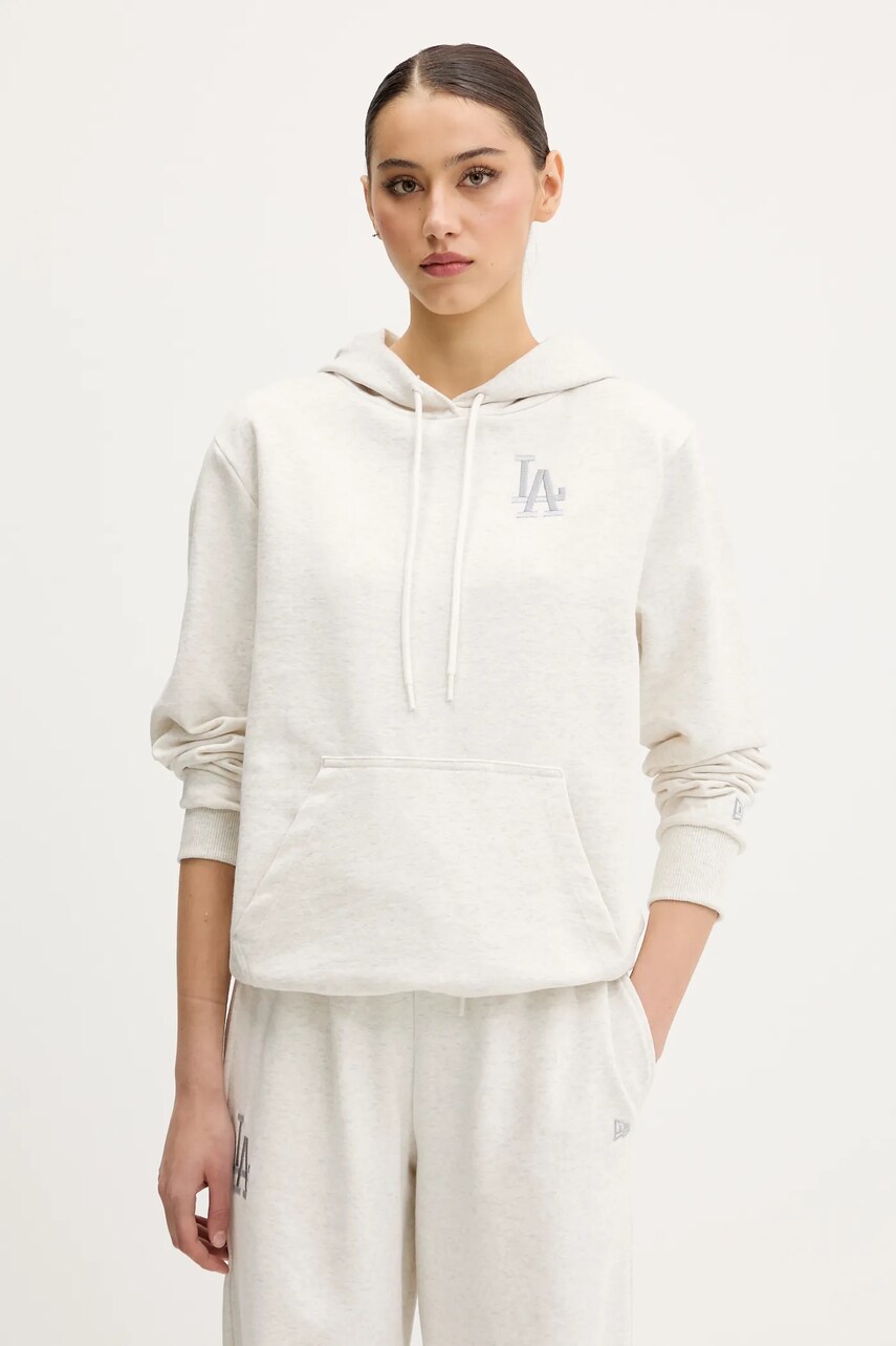 New Era bluza culoarea gri, cu gluga, melanj, 60596479