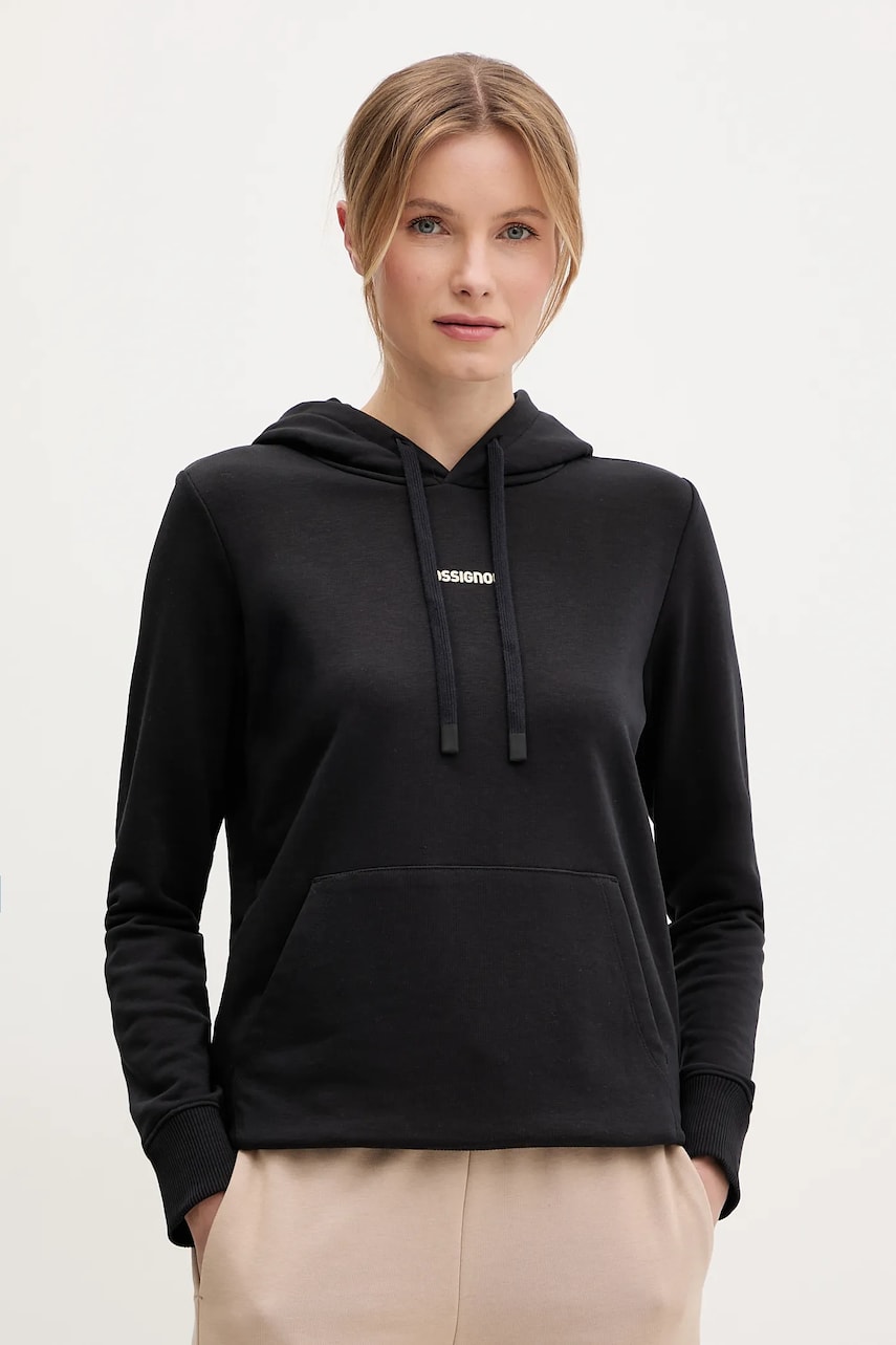 Rossignol bluza Presset femei, culoarea negru, cu glugă, cu imprimeu, RLNWS01 Rossignol bluza Presset femei, culoarea negru, cu glugă, cu imprimeu, RLNWS01