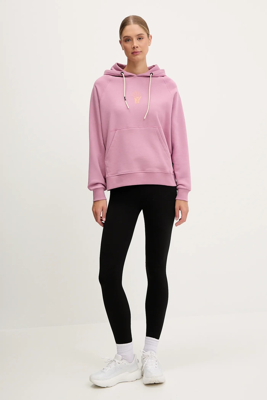 Хлопковая кофта Picture Quenar женская цвет розовый с капюшоном с принтом WSW0362