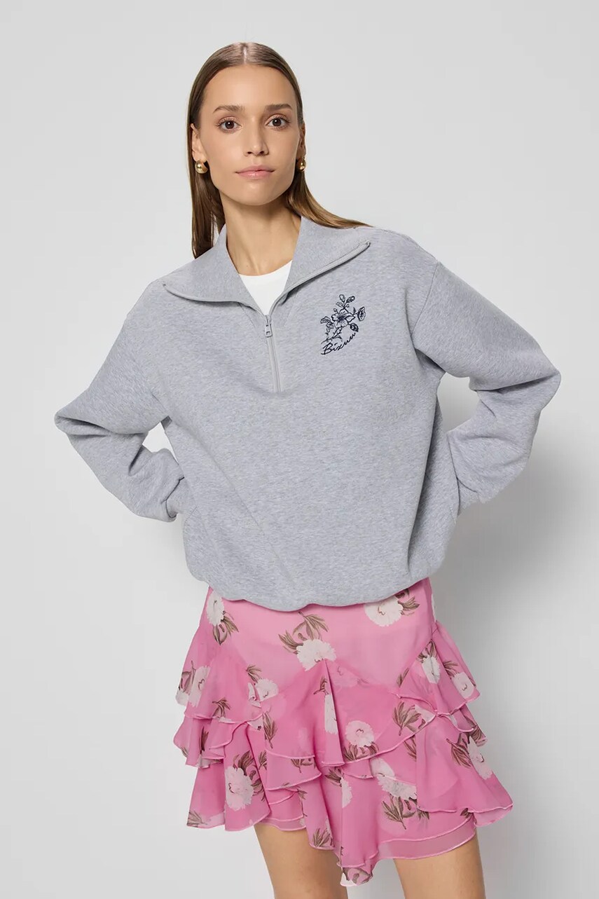 Bizuu hanorac de bumbac TANSY femei, culoarea gri, melanj, TANSY_SZARY_SS25