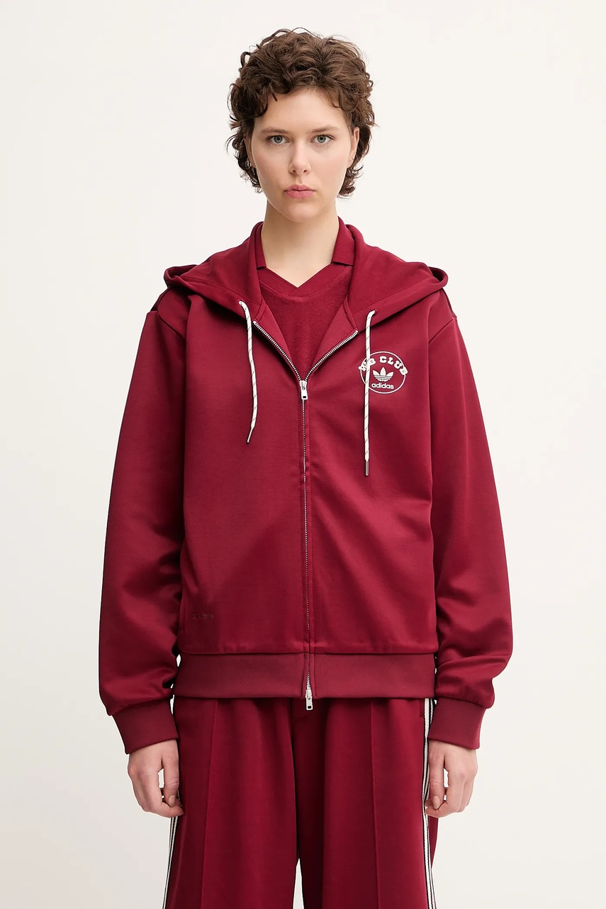 Mikina adidas Originals x Wales Bonner Track Track dámská, červená barva, s kapucí, hladká, JM8298