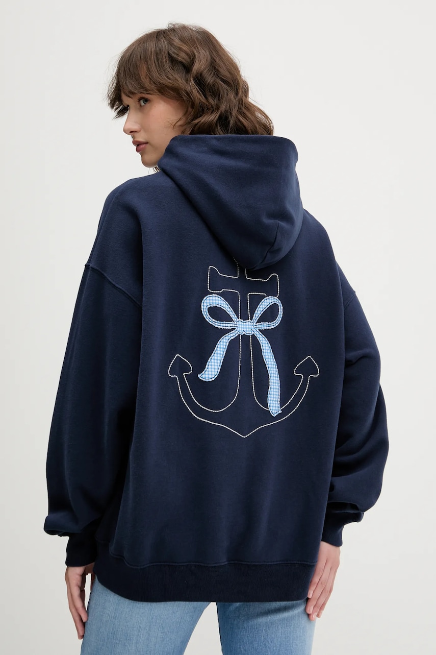 Hollister Co. bluza culoarea bleumarin, cu gluga, cu imprimeu, KI352-5136
