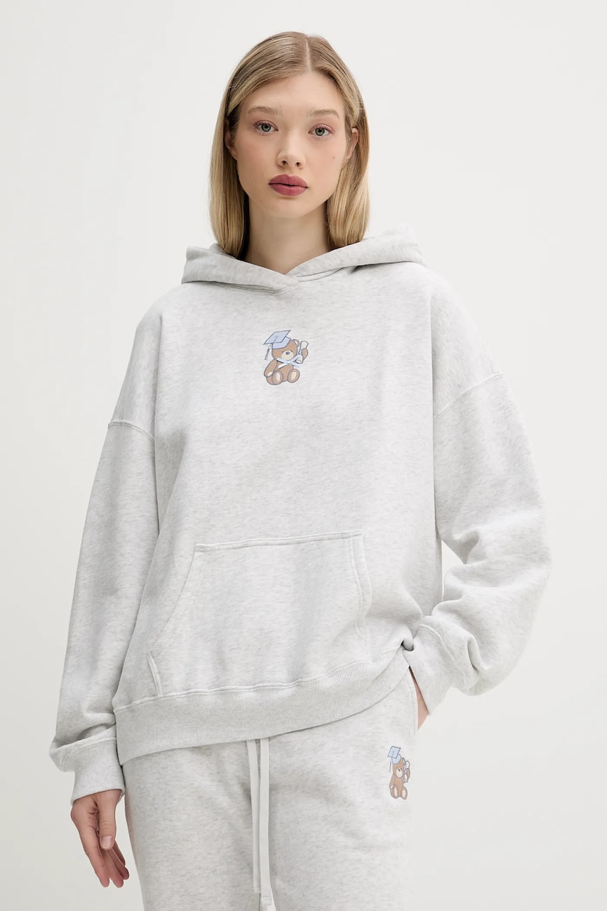Hollister Co. bluză culoarea gri, cu glugă, cu imprimeu, KI352-5139