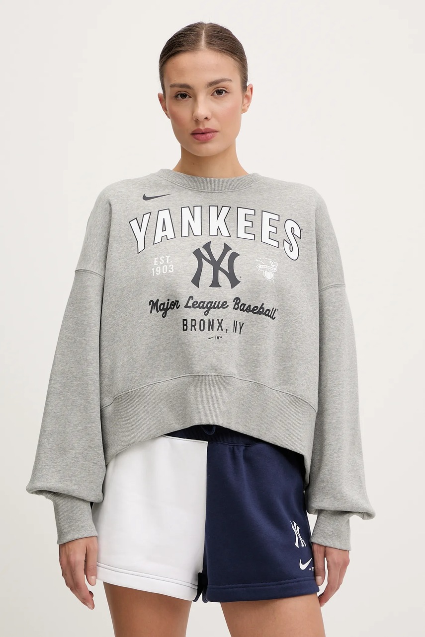 Nike bluză New York Yankees culoarea gri, cu imprimeu, 01D7-CY51-NK-H3K