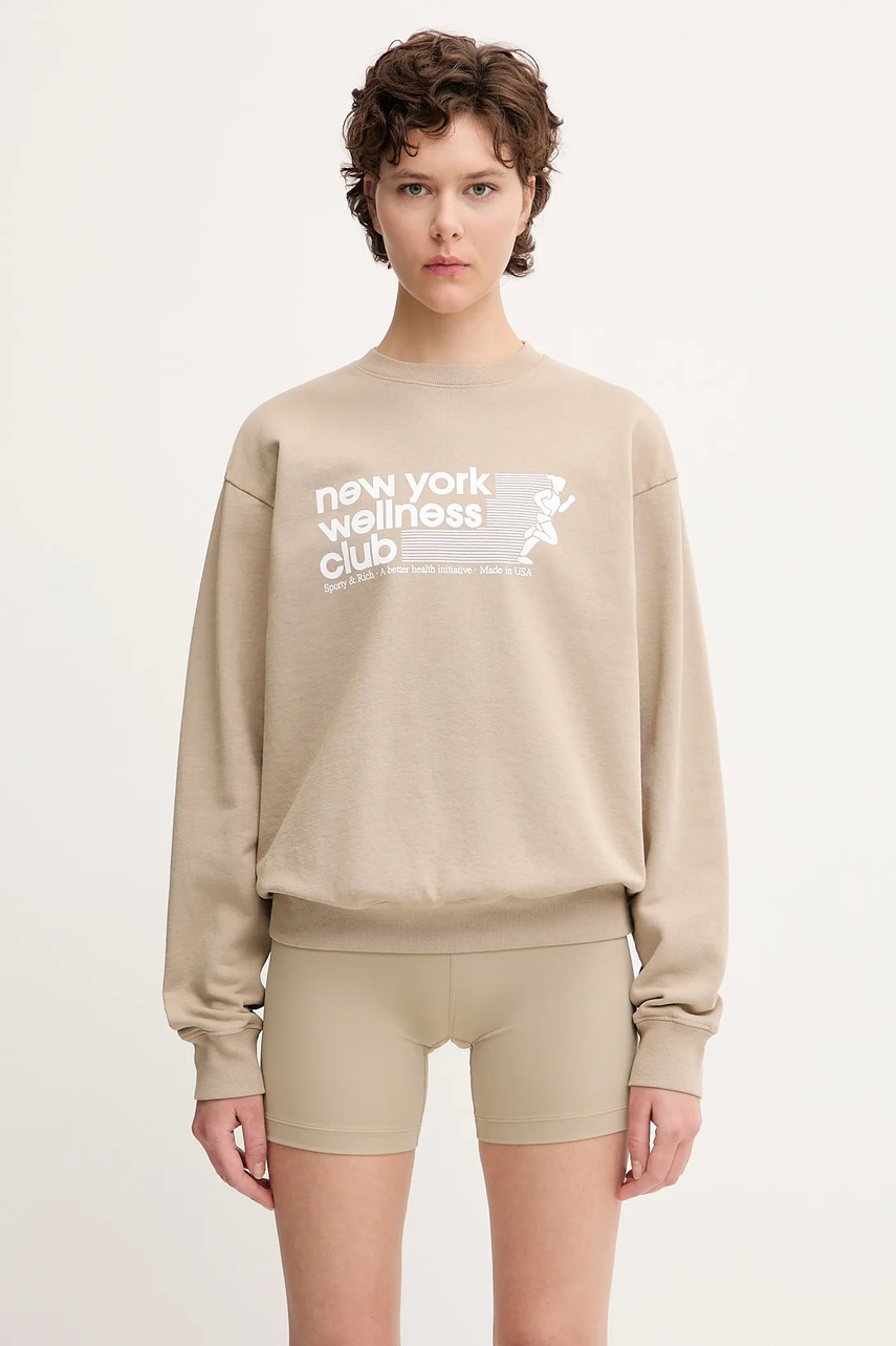 Bavlněná mikina Sporty & Rich Usa Wellness Club dámská, béžová barva, vzorovaná, ST071622128GY15