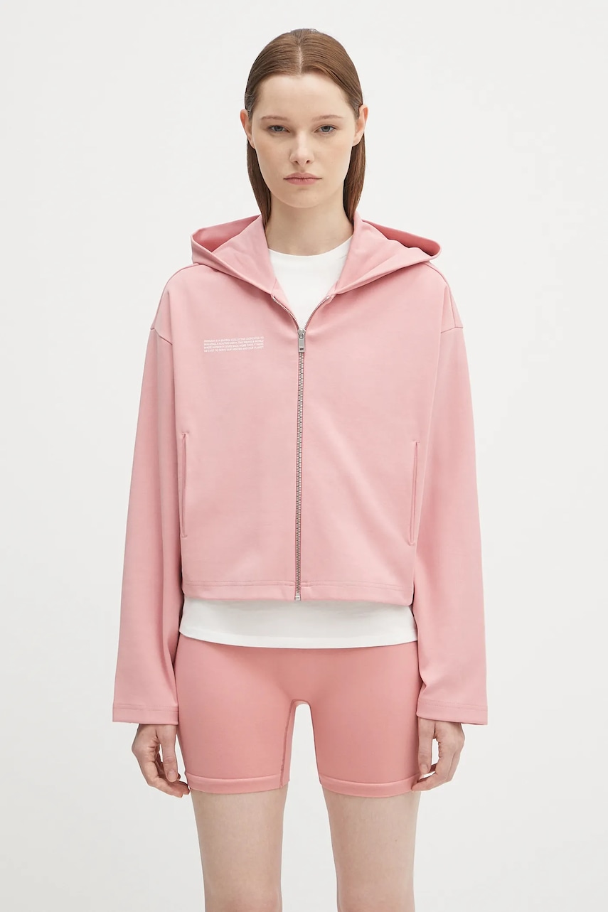Pangaia bluză DNA Double Jersey Zip Up Hoodie culoarea roz, cu glugă, uni, 10002361