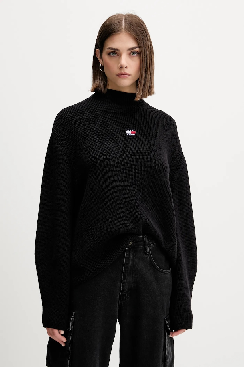 Tommy Jeans pulover de bumbac culoarea negru, cu turtleneck, DW0DW21676