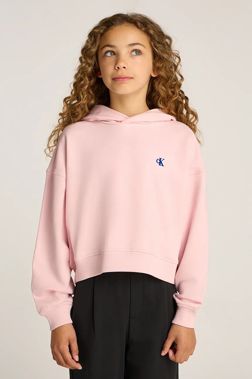 Levně Dětská mikina Calvin Klein Jeans růžová barva, s kapucí, hladká, IG0IG02747