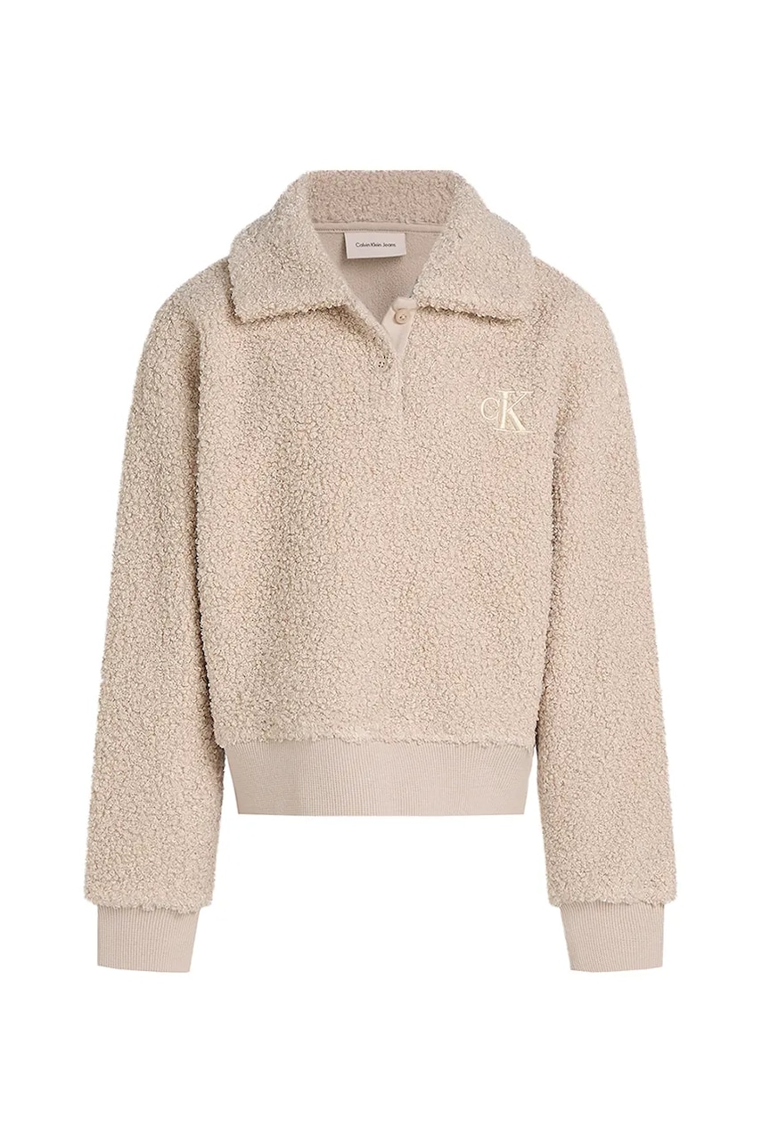 Дитяча кофта Calvin Klein Jeans колір бежевий однотонна IG0IG02748