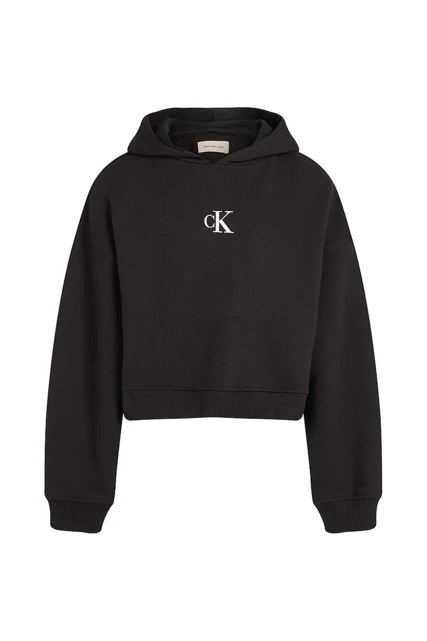 Детская кофта Calvin Klein Jeans цвет чёрный с капюшоном однотонная IG0IG02755 Детская кофта Calvin Klein Jeans цвет чёрный с капюшоном однотонная IG0IG02755