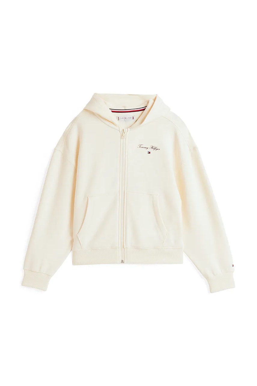 Детская кофта Tommy Hilfiger цвет бежевый с капюшоном однотонная KG0KG08318 Детская кофта Tommy Hilfiger цвет бежевый с капюшоном однотонная KG0KG08318