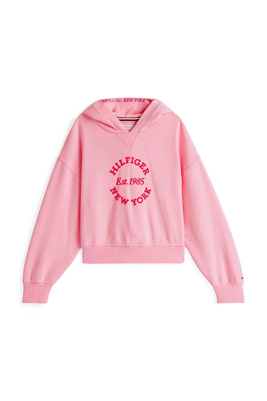 Детская кофта Tommy Hilfiger цвет розовый с капюшоном с принтом KG0KG08322