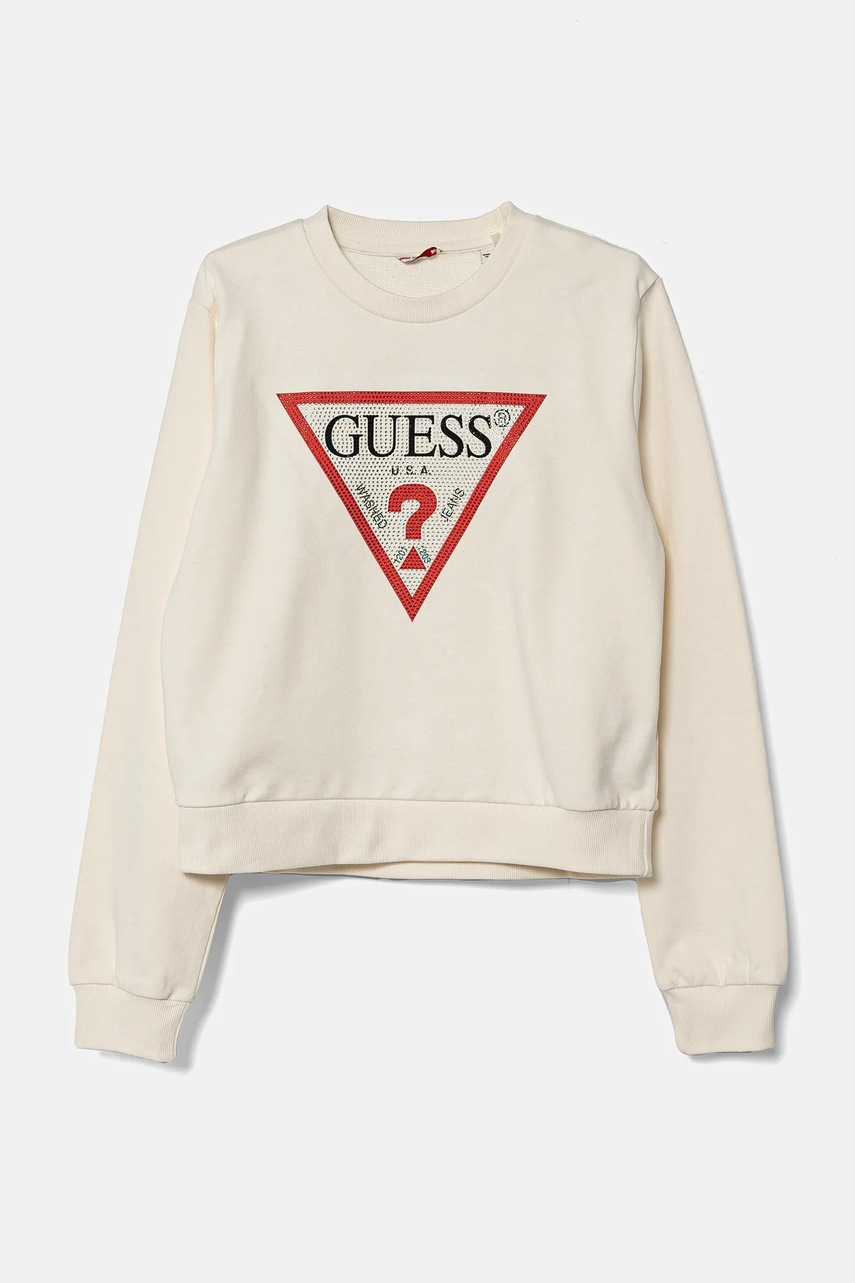 Детская хлопковая кофта Guess цвет бежевый с аппликацией J4YQ22 KA6R4