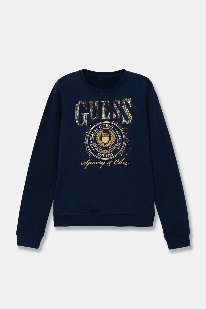 Levně Dětská bavlněná mikina Guess tmavomodrá barva, s aplikací, J5RQ05 KAD74