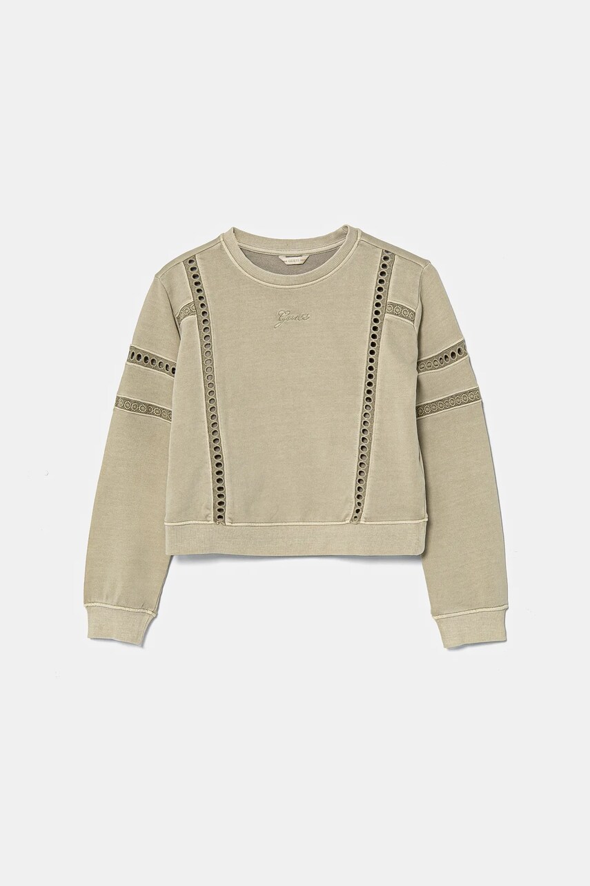 Levně Dětská bavlněná mikina Guess zelená barva, s aplikací, J5RQ08 KAD74