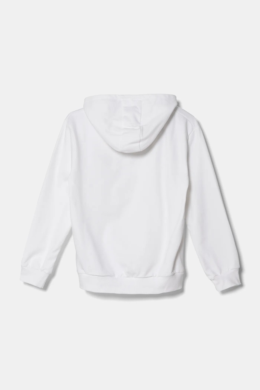 Детская хлопковая кофта Guess цвет белый с капюшоном с аппликацией J5RQ09 KAD74