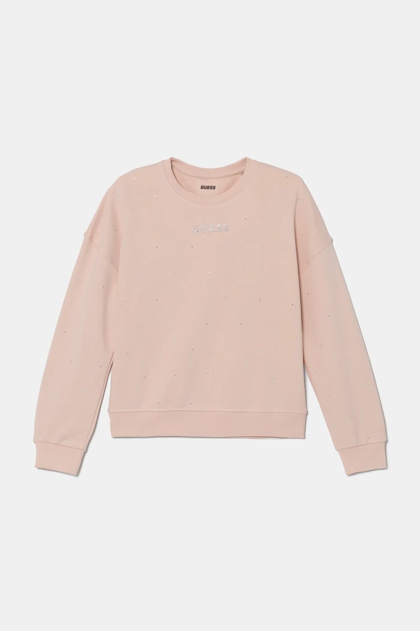 Levně Dětská mikina Guess růžová barva, s aplikací, J5RQ21 KCLJ0