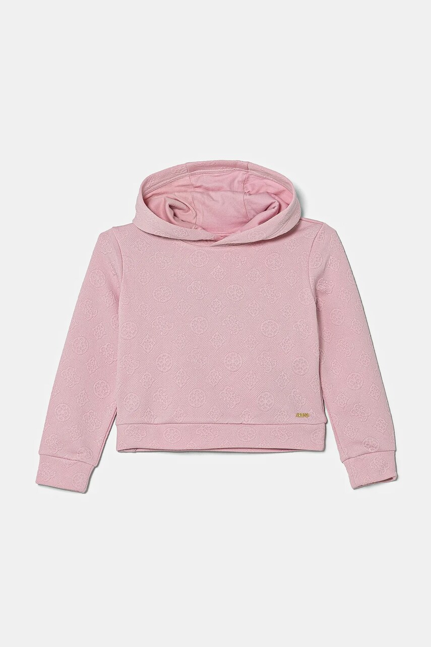 Levně Dětská mikina Guess růžová barva, s kapucí, vzorovaná, J5RQ22 KCHR2