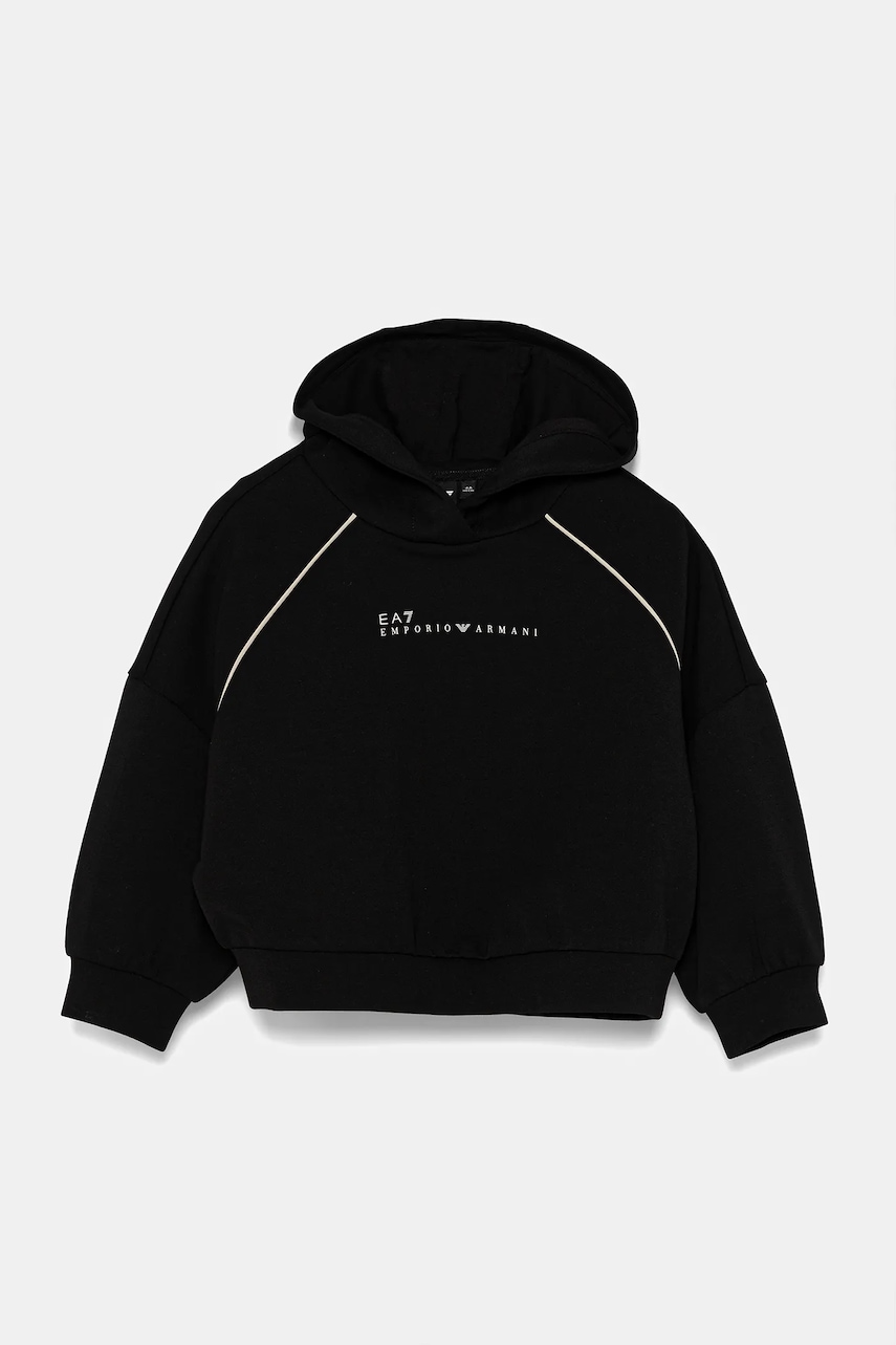 EA7 Emporio Armani bluză copii culoarea negru, cu glugă, cu imprimeu, 7G000038 AF12501