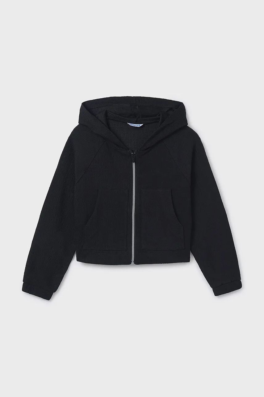 Mayoral bluza copii culoarea negru, cu glugă, neted, 6408 Mayoral bluza copii culoarea negru, cu glugă, neted, 6408