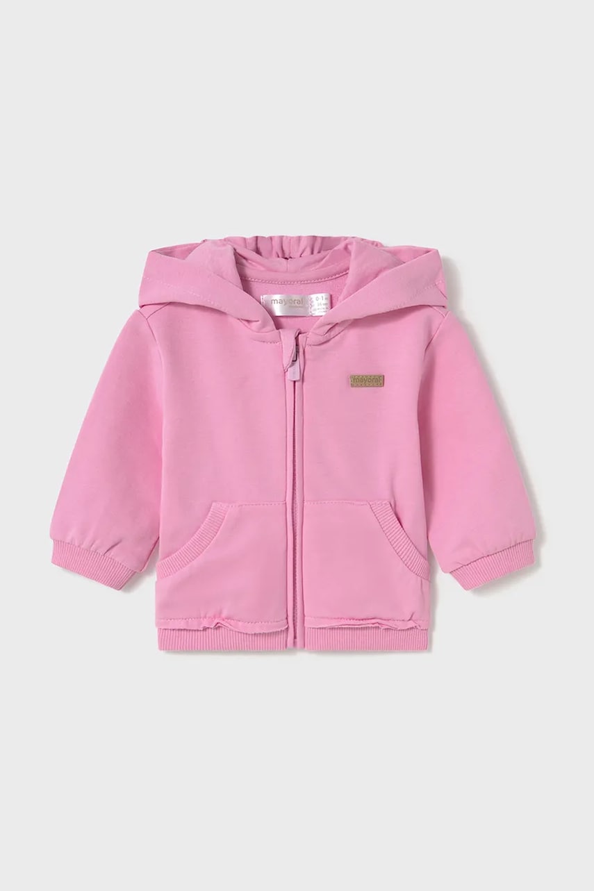 Mayoral Newborn hanorac de bumbac pentru bebelusi culoarea roz, cu glugă, neted, 1455 Mayoral Newborn hanorac de bumbac pentru bebelusi culoarea roz, cu glugă, neted, 1455