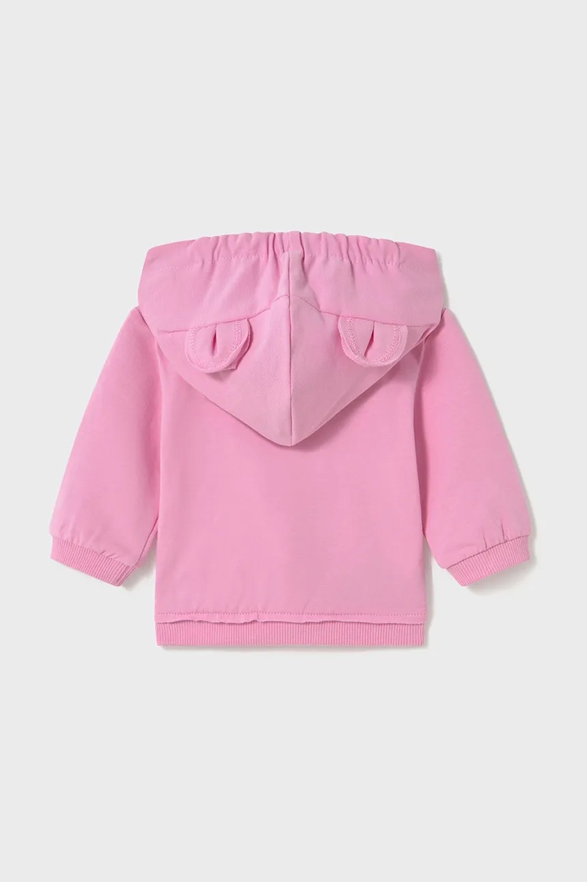 Хлопковая кофта для младенцев Mayoral Newborn цвет розовый с капюшоном однотонная 1455