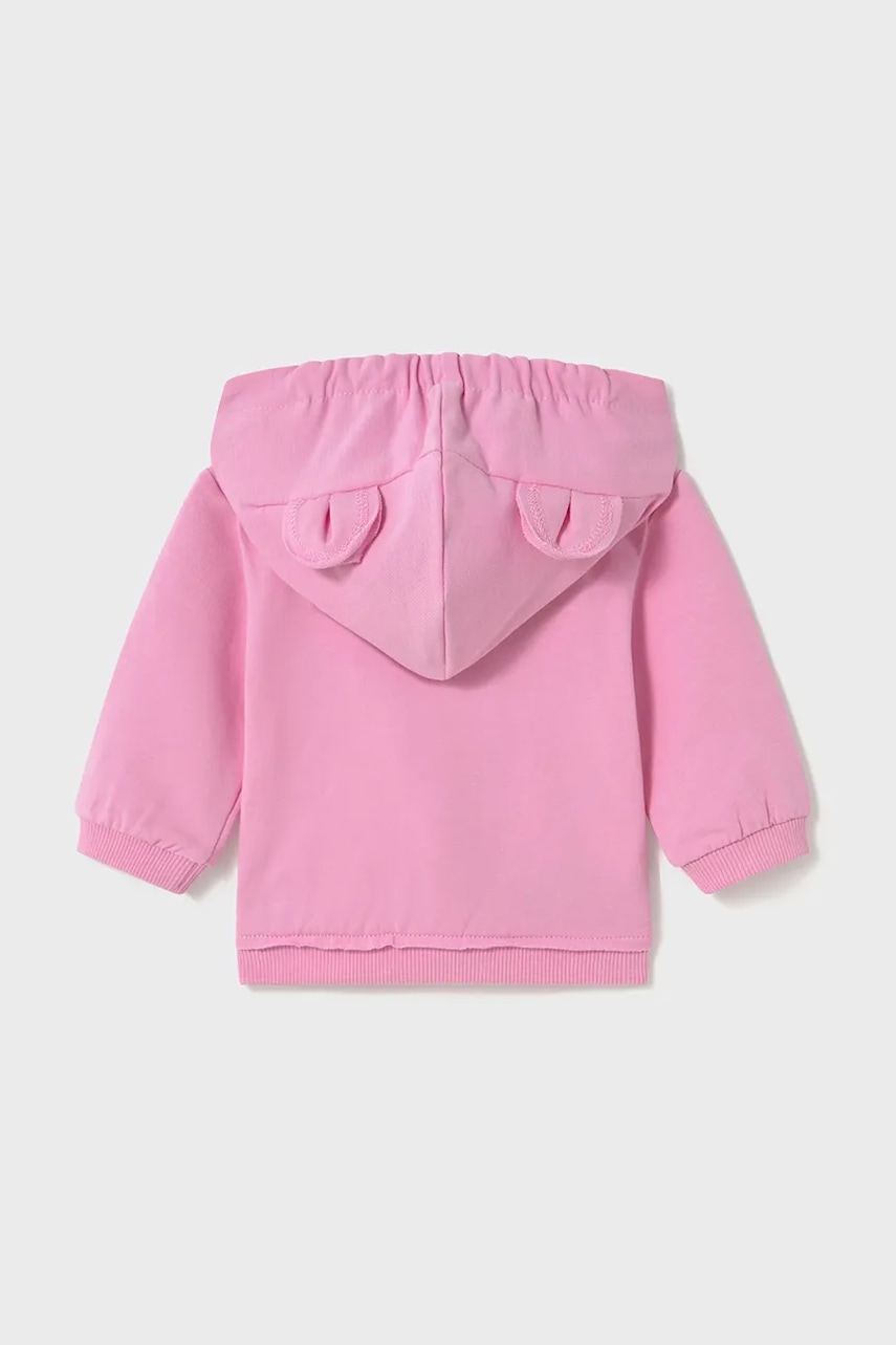 Хлопковая кофта для младенцев Mayoral Newborn цвет розовый с капюшоном однотонная 1455 Хлопковая кофта для младенцев Mayoral Newborn цвет розовый с капюшоном однотонная 1455