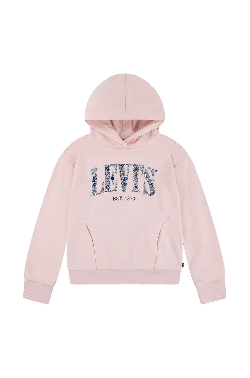 Levi\'s bluza copii SEASONAL HOODIE culoarea roz, cu glugă, cu imprimeu, 4EM195