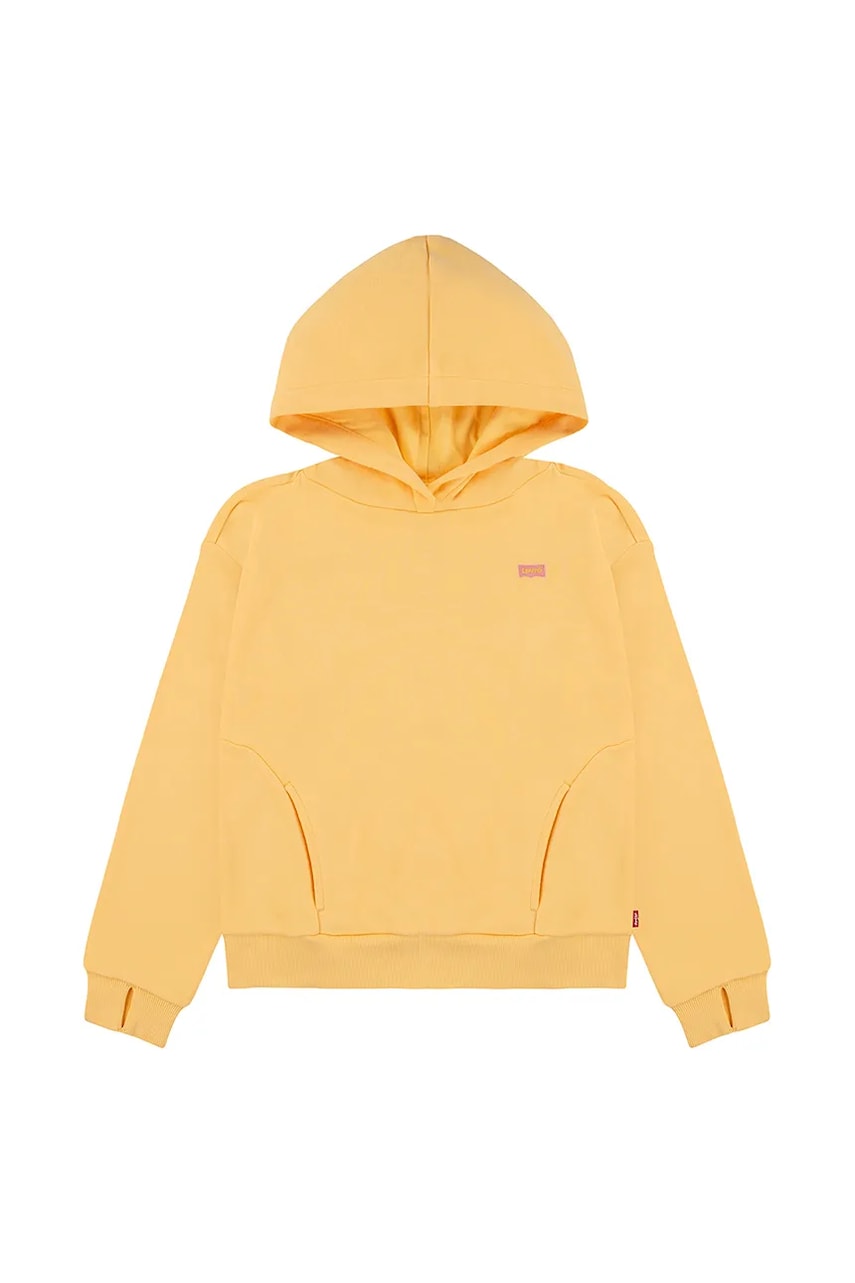 Levi's bluza copii BATWING PATCH HOODIE culoarea galben, cu glugă, neted, 4EN102 Levi's bluza copii BATWING PATCH HOODIE culoarea galben, cu glugă, neted, 4EN102