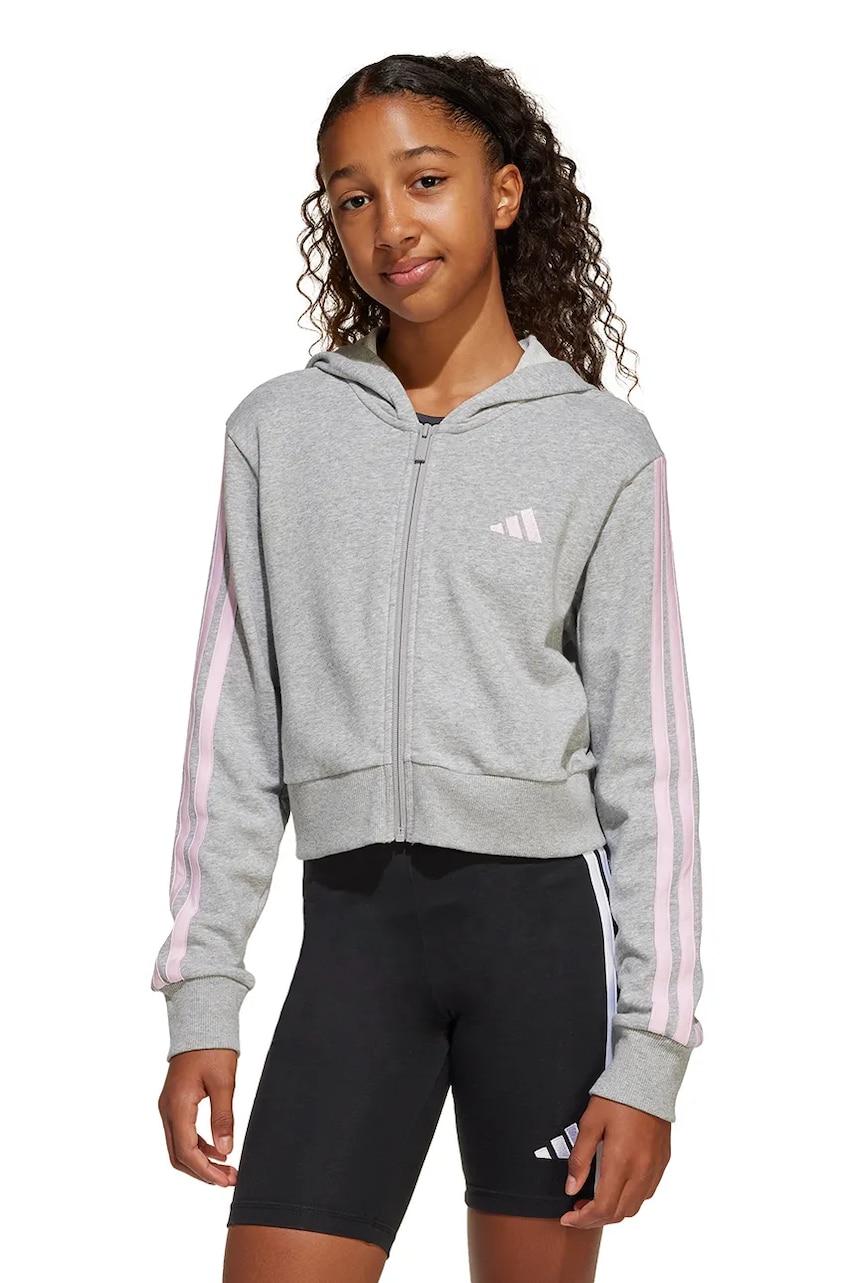 adidas bluză pentru copii culoarea gri, cu glugă, cu imprimeu, JJ0949
