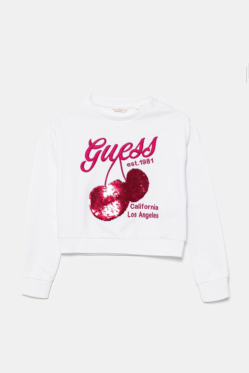 Levně Dětská bavlněná mikina Guess bílá barva, s aplikací, J5GQ00 KA6R4
